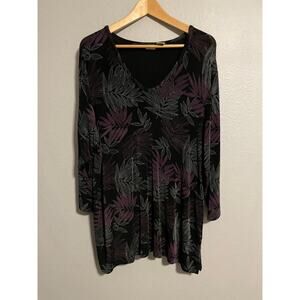 Linden Hill Womens Tunic XL Black Purple Floral Slinky Whimsigoth Witchy Y2K